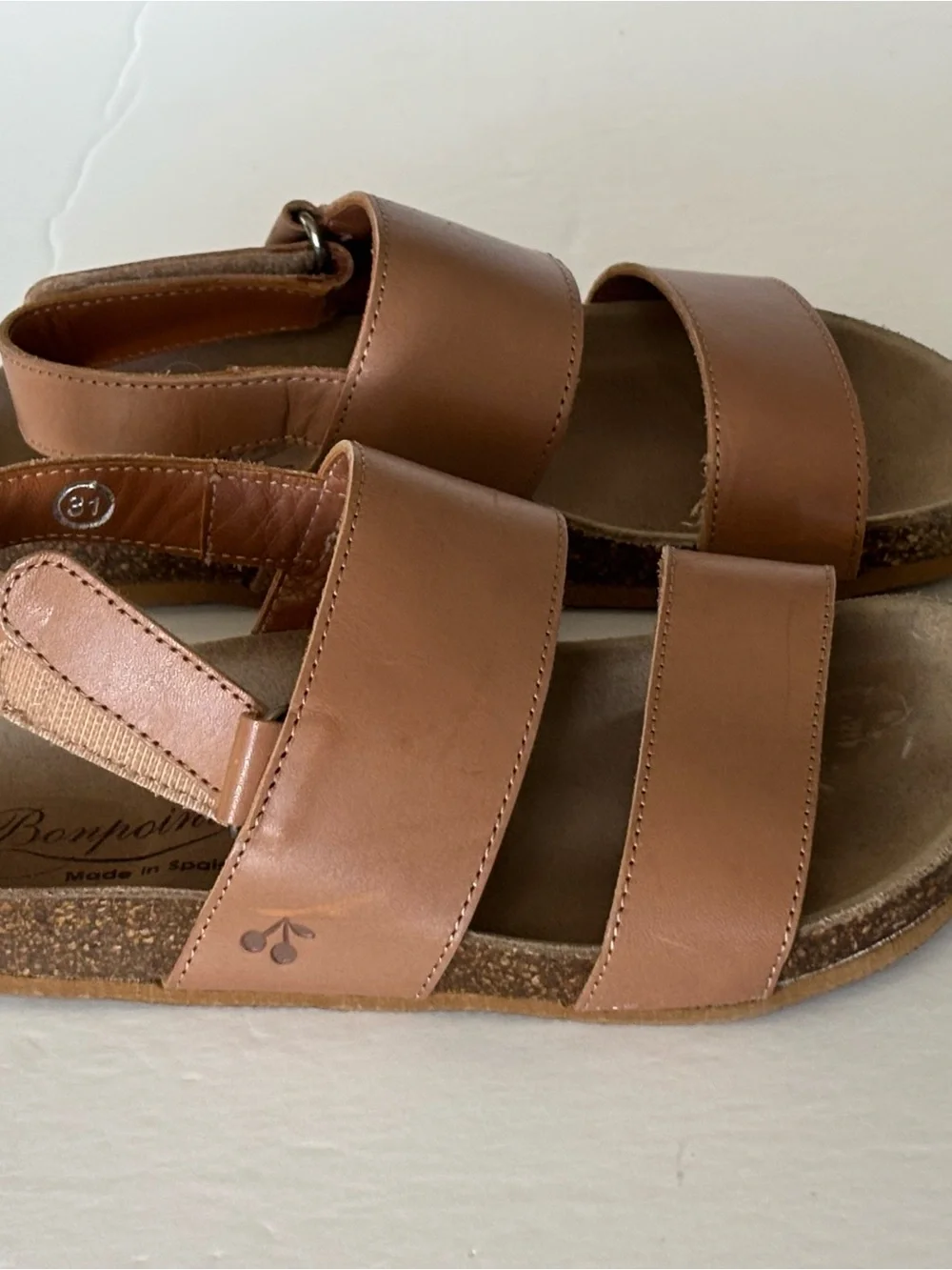 Bonpoint Tan Leather Double-Strap Kids Sandals